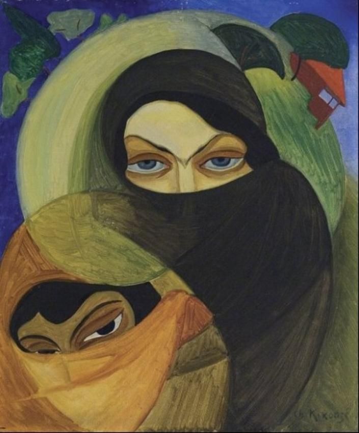Adjarian women in chadors. Oil on canvas, 1921, by Shalva Kikodze (1894-1921)