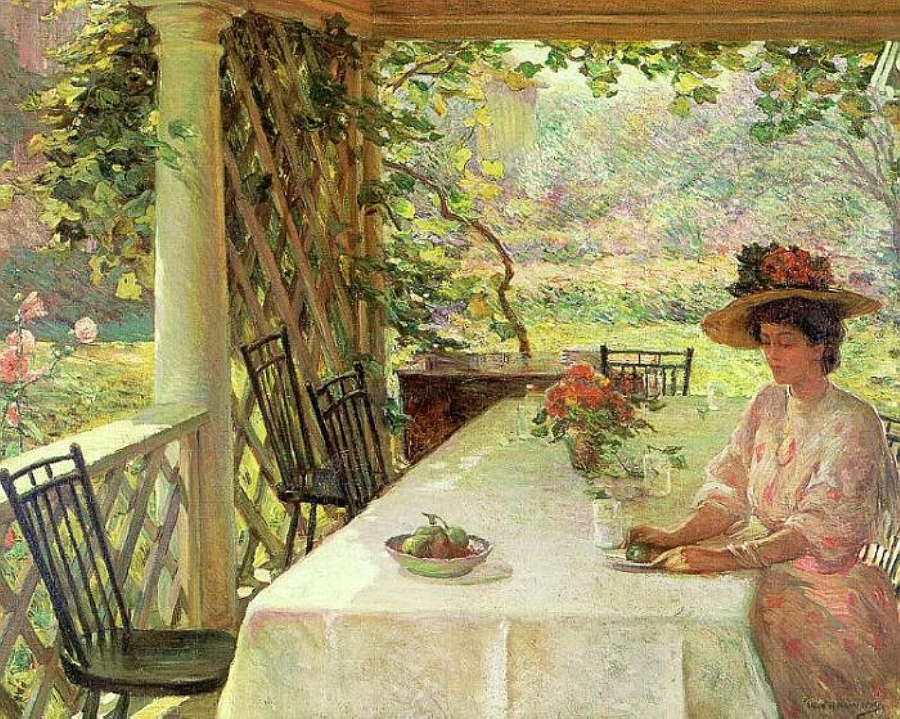 Оn the porch.,1908, William Chadwick (1879 – 1962), William Chadwick (1879 â�� 1962)talented American impressionist
