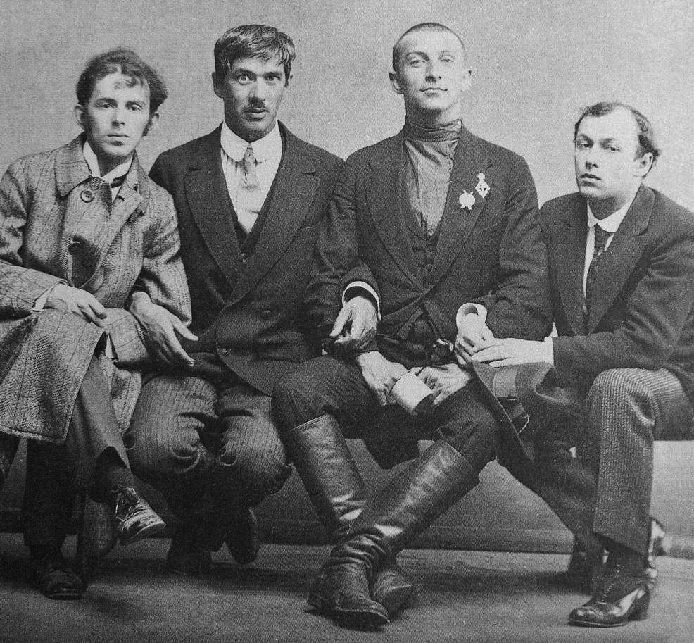 From left to right: Osip Mandelstam, Korney Chukovsky, Benedikt Livshiz, Yuri Annenkov_ 1914 _ photo by Karl Bulla (1855–1929) All of them, including photographer ,are famous.